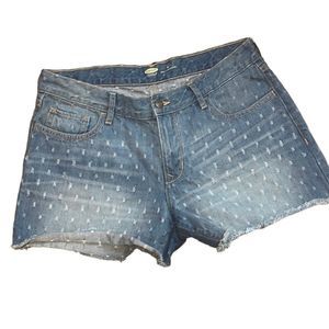 •OLD NAVY•MIDI RAW EDGE HEM DOTTED TEXTURED DENIM SHORTS IN SZIE 8 REGULAR EUC